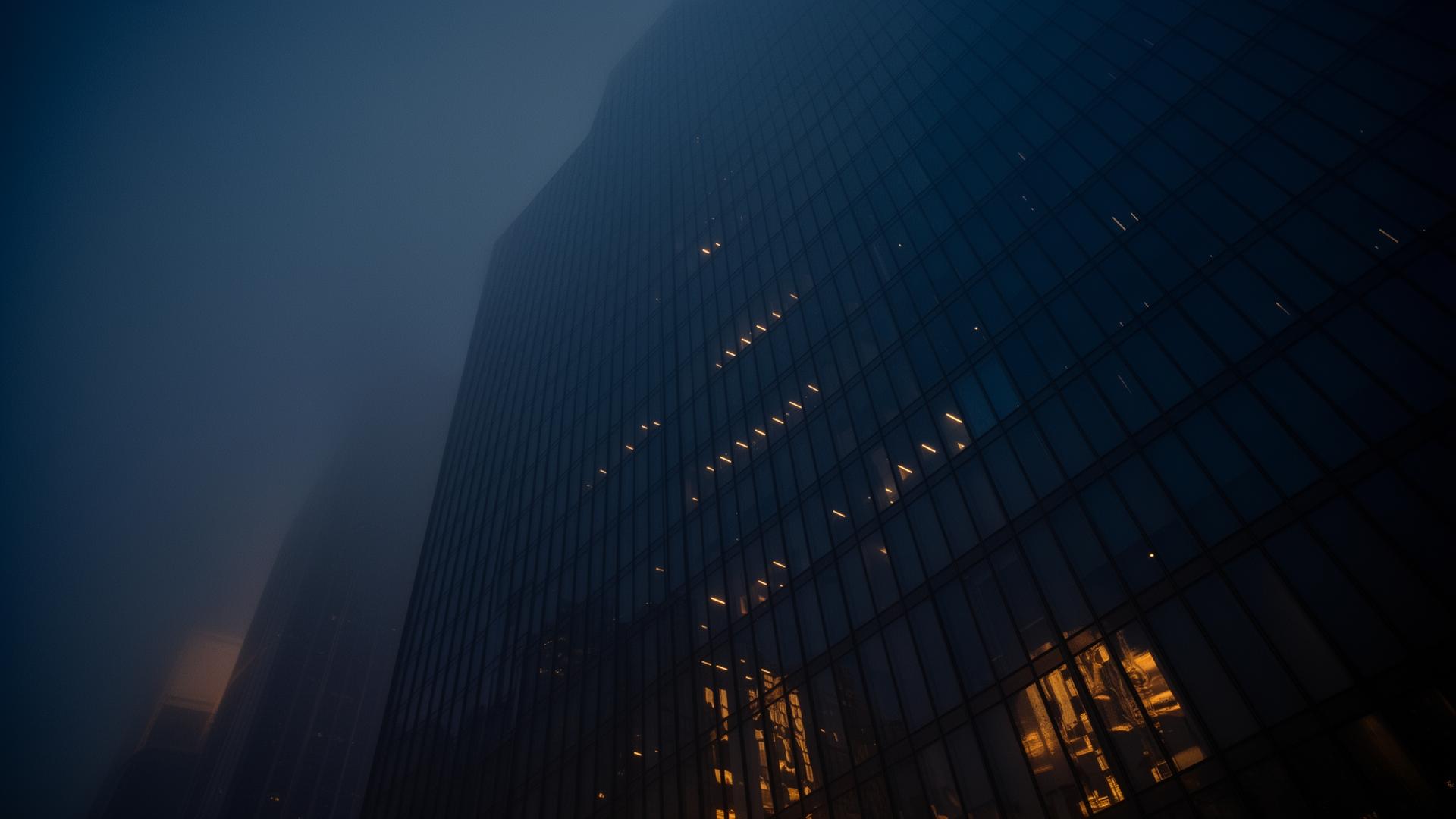 Modern architectural facade at dusk